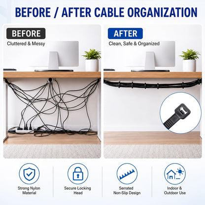 Zip Ties 12 inch, 1000 Pack Heavy Duty Black Zip Ties with 120 lbs Tensile Strength, Self-Locking Nylon Cable Ties,Wire Ties for indoor and outdoor use.