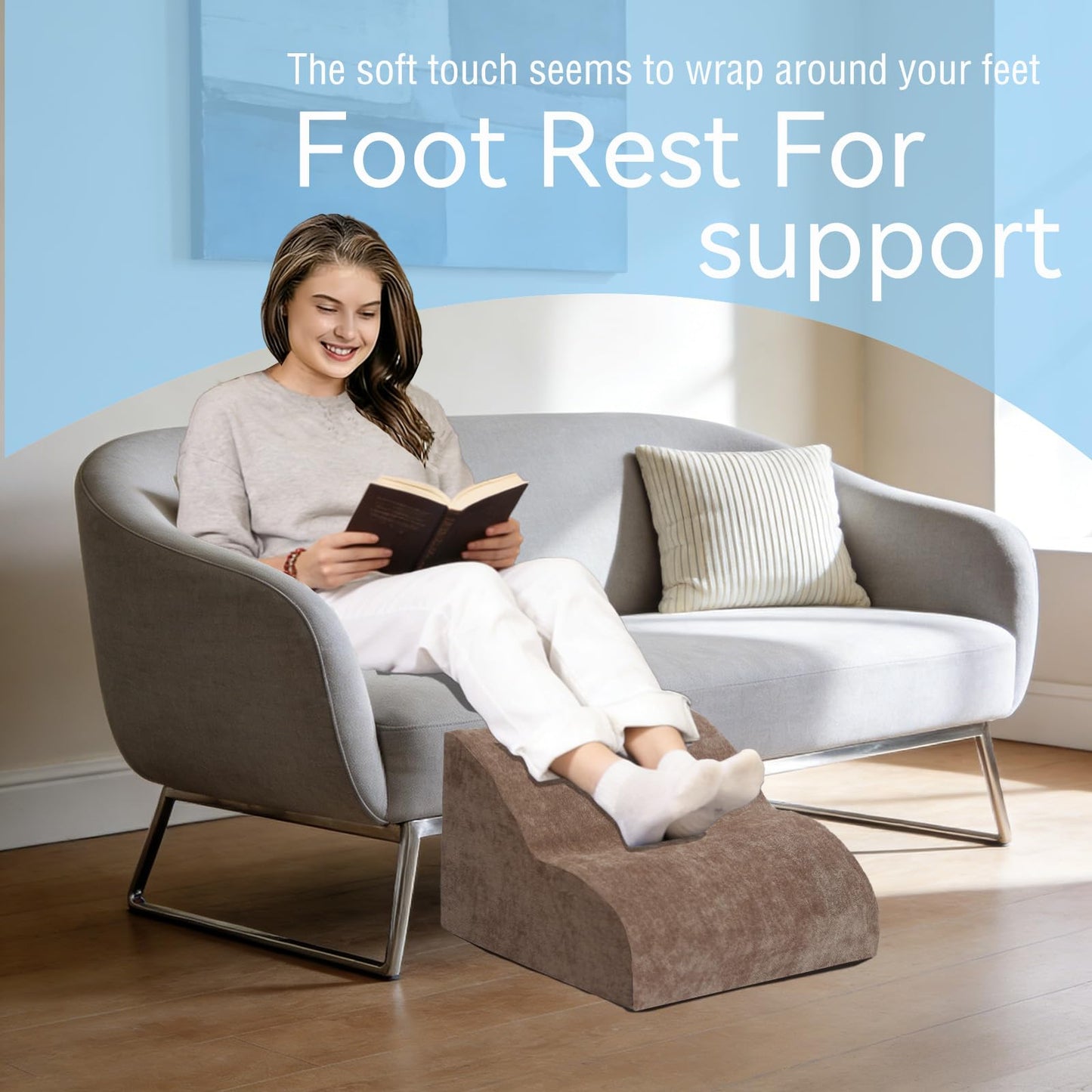 OpyTikar Foot Rest for Under Desk at Work.Multifunctional 3-Tier Foot Stool,with Washable Footrest.for Under Desk,Office Chair Gaming Chair & Sofa,Leg Elevation Pillow,Supports Posture-Brown
