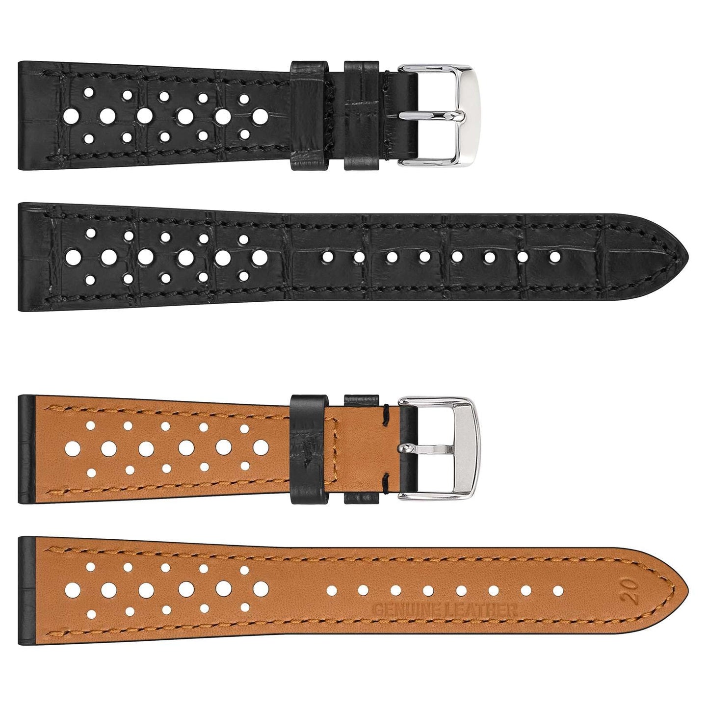 Anbeer Alligator Embossed Genuine Leather Watch Band,22mm Perforated Replacement Wristband for Men Women,Luxury Crocodile Pattern Watch Strap