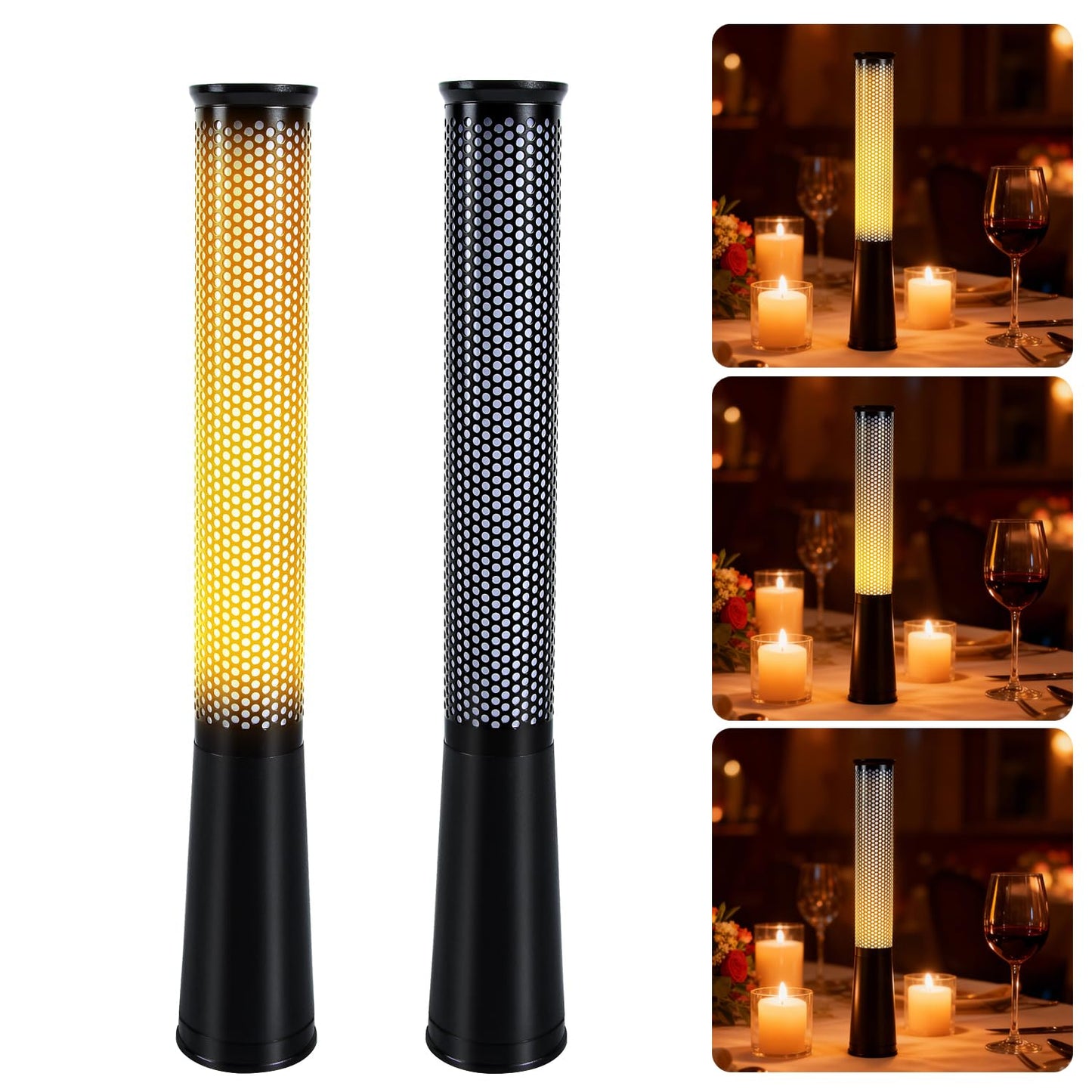 KOOSTONE LED Candle Light for Home Party Decor, Rechargeable Flame Lamp for Garden/Camping, Dimmable Flameless Candle Lamp for Halloween Christmas Decoration, Aluminum Alloy (2 Pack)