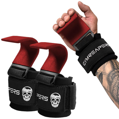 Gymreapers Weight Lifting Hooks (Pair), Heavy Duty Power Wrist Straps Hand Grip Support For Deadlifts, Pull Ups, Shrugs - Gym Gloves For Men and Women