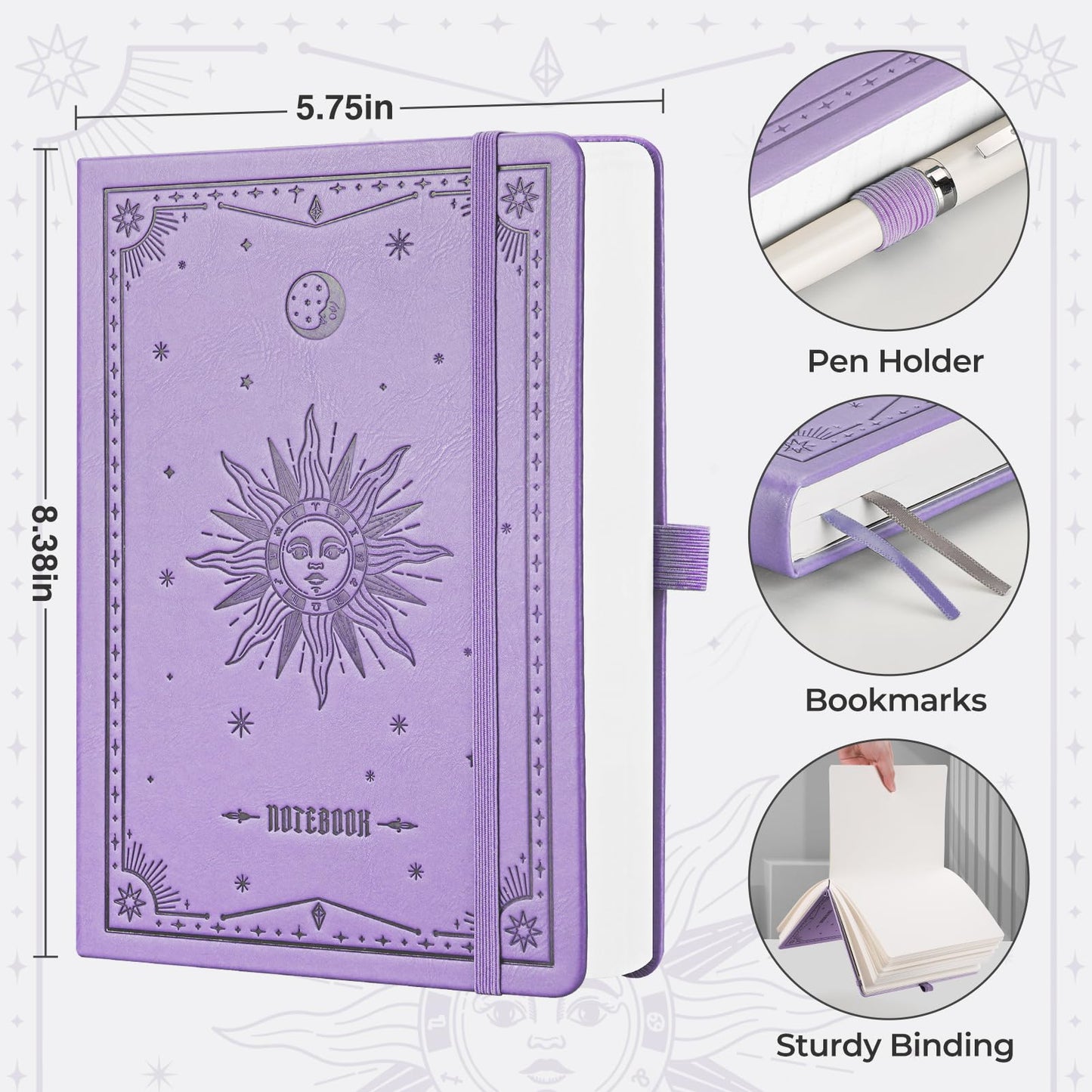 EMSHOI Blank Notebook Journal - 320 Pages, 100gsm Thick Paper, A5 Hardcover Leather, Art Sketchbook for Drawing, Unlined, Plain Sketch Book for Women Men Work Writing, 5.75 x 8.38, Light Purple
