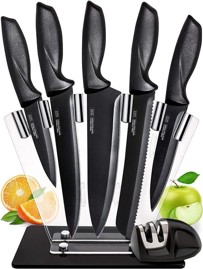 Home Hero Kitchen Knife Set with Sharpener - High Carbon Stainless Steel Knife Block Set with Ergonomic Handles (20 Pcs - Acrylic Black)