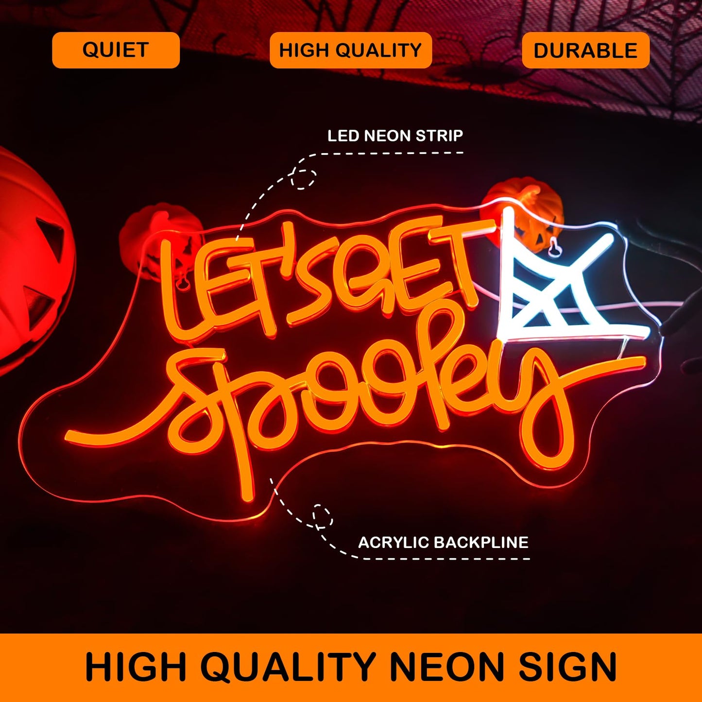 Let's Get Spooky Neon Sign - Halloween Neon Signs for Wall Decor Halloween Neon Light USB Light Up Sign for Halloween Party Decoration,Halloween Decor,Bedroom,Living room,Windows