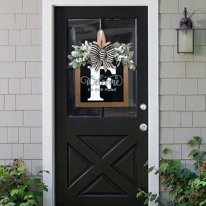 16'' Personalized Last Name Welcome Sign, Door Wreaths for Front Door Outside, Spring Wreath for Front Door Decor, Farmhouse New Home Gifts for Home (F)