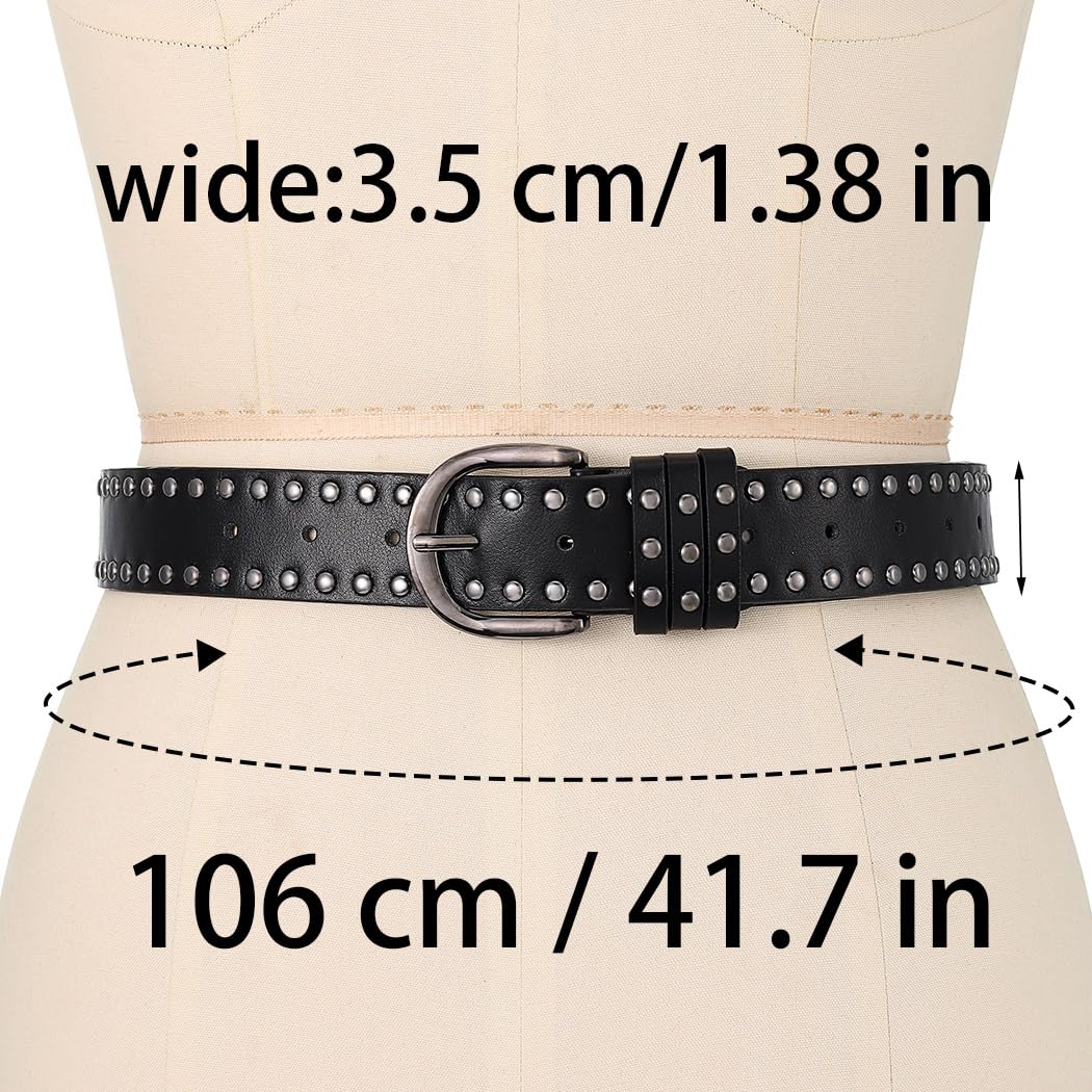 BODIY Rivet Leather Belt Black Vintage Waist Belts Y2K Wide Belts Western Studded Belt for Women (Black)