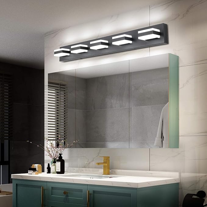 SOLFART Black Bathroom Vanity Lights Over Mirror Dimmable LED Modern Black Bathroom Lighting Bath Wall Lighting S8568 (5 Lights)