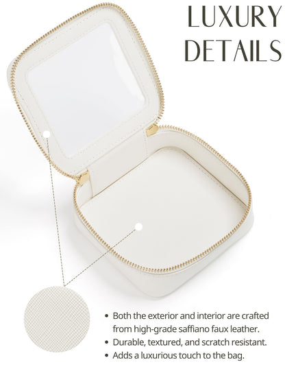 Small Cosmetic Bag for Purse Mini Makeup Bag for School Cute Clear Make Up Pouch for Travel Tiny Leather White Make Up Organizer Case for Backpack Toiletry Bag Waterproof Square Pouch with Zipper