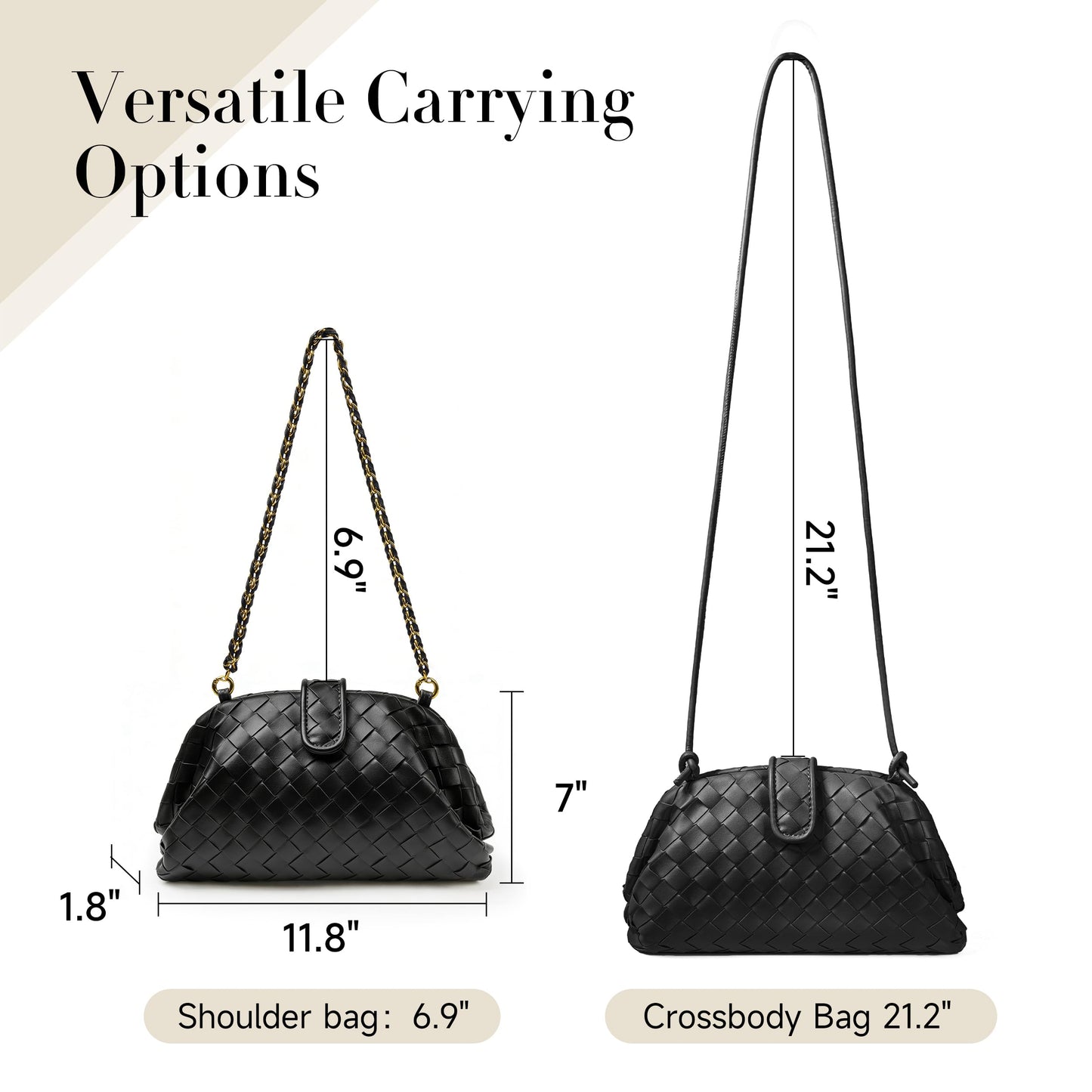 Joryin Formal Evening Bag Woven Shoulder Bag. Black Clutch Purses for Women Wedding. Dumpling Bag Crossbody Handbag Dress Purse Vegan Leather.