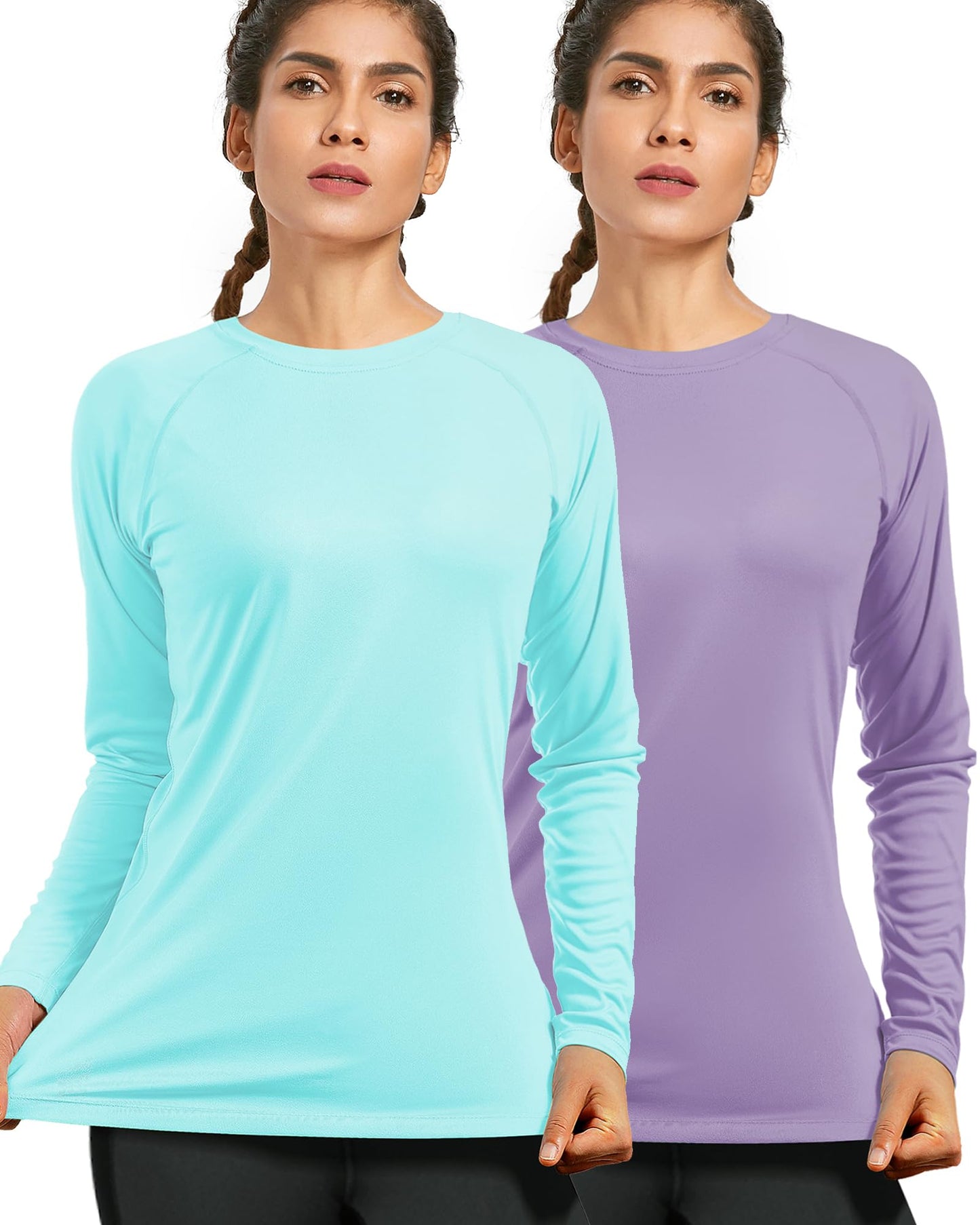 isnowood Womens Long Sleeve Rash Guard, 2 Pack UV UPF 50+ Sun Protection Shirts, Quick Dry Tops for Swimming Workout Hiking Running