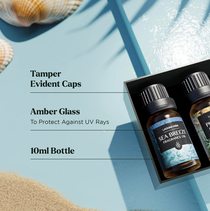 Lagunamoon Essential Oils Set - Top 6 Blends for Diffusers, Home Care, Candle Making Scents, Fragrance, Aromatherapy, Humidifiers, Gifts - Peppermint, Tea Tree, Lavender, Eucalyptus, Orange (10mL)