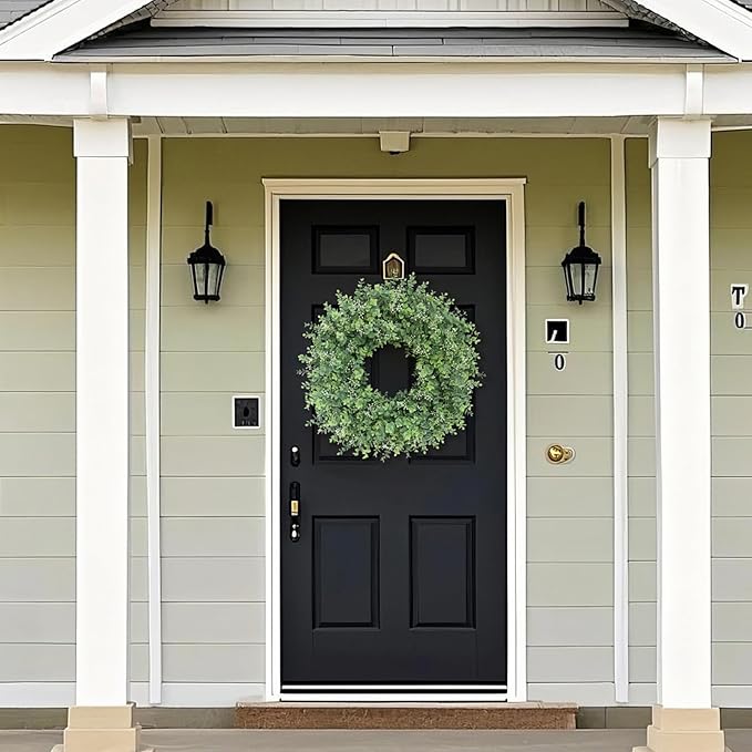 26'' Eucalyptus Wreath for Front Door - Large Artificial Eucalyptus Leaves with White Seeds Greenery Outdoor Wreath for Porch,Window,Farmhouse,Home,Hanging Decor- Spring, Summer, All Seasons (Green) ﻿