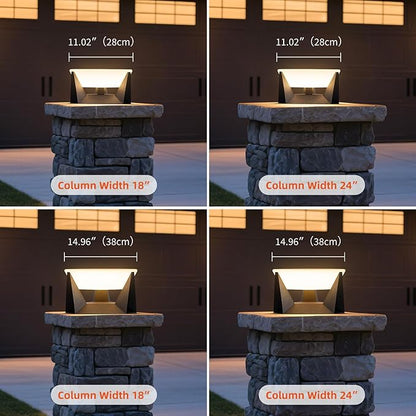 Solar Post Light, 14.9'' Solar Powered Outdoor Pillar Lights Fixture Waterproof, Modern Fence Column Cap Lamp Dusk to Dawn 3000K LED Lantern Landscape Lighting for Deck Patio Garden Yard Driveway