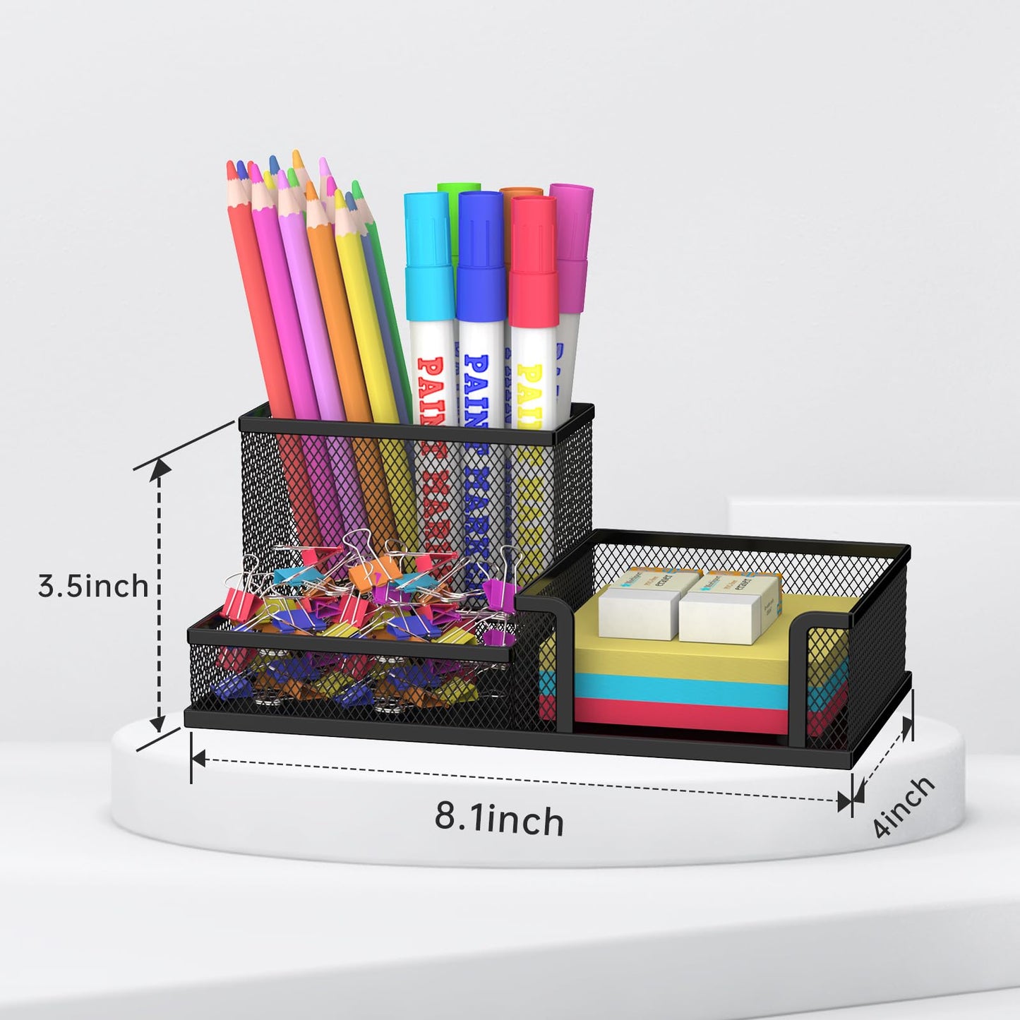 SUPEASY Pen Holder Desk Organizer, 2Pack Office Supplies Pencil Holder with 3 Compartments, Desk Accessories and Workspace Organizers for Home School Classroom, Black