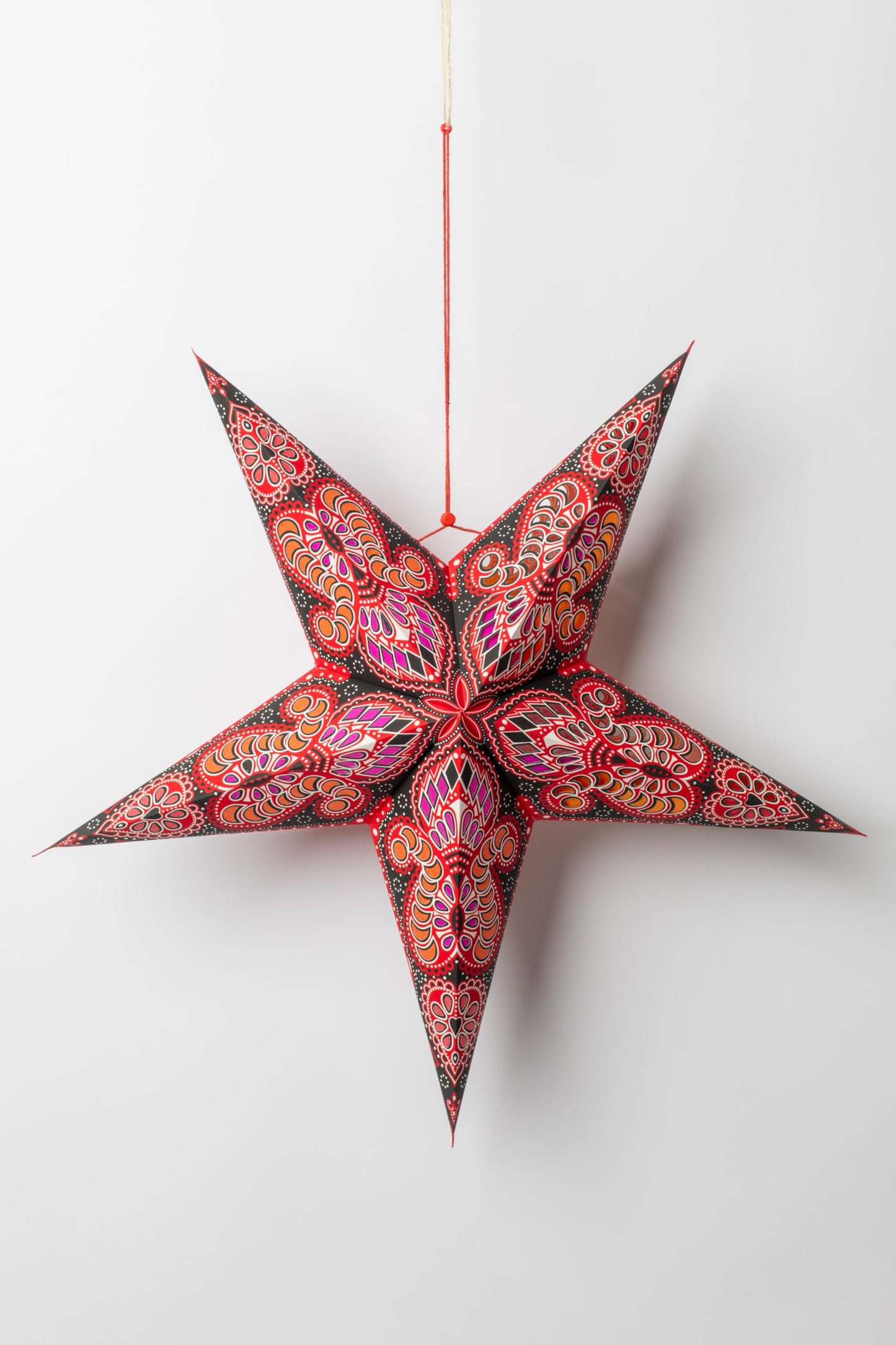 Mexicali Blues 24 inch 5 Point Paper Star Lanterns – Illuminate Your Space with Celestial Charm (Ganesh - Red & Black)