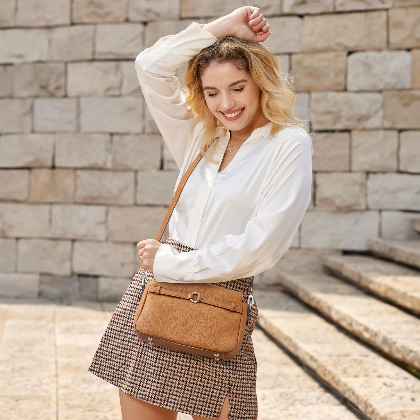 S-ZONE Genuine Leather Crossbody Bags for Women Small Leather Purse Cross Body Soft Shoulder Handbag Trendy