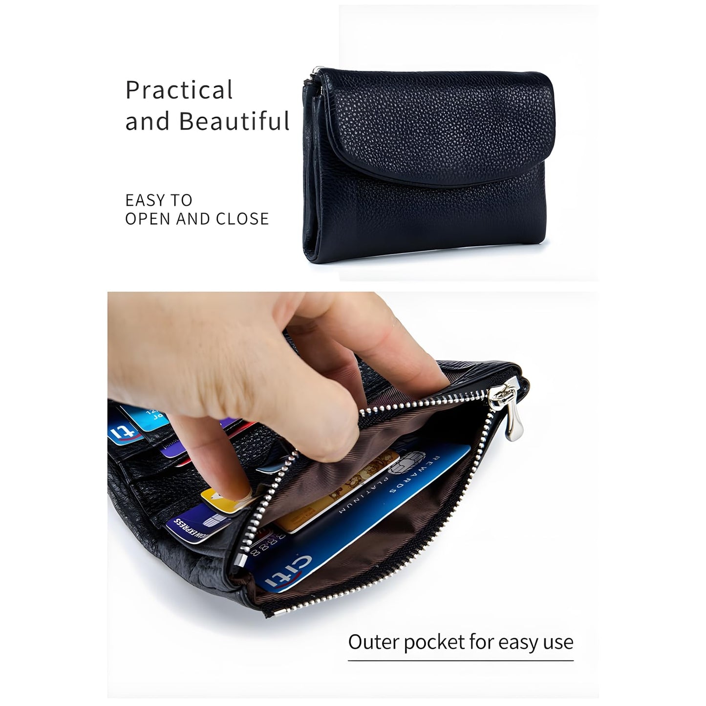 Unisex Pebble Leather Wallet, 5.3In Short Genuine Leather Coin Card Holder, Two zippered pockets, Unisex Clutch Bags, Can Hold Coins, Cards, Id Cards (Dark blue)