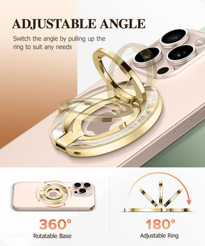 GVIEWIN Magnetic Phone Ring Holder, Compatible with MagSafe Phone Grip with Adjustable Stand, Magnet Phone Ring Kickstand for iPhone 17/16/15/14/13/12 Pro Max Plus Air/Other Phones (Glitter/Silver)