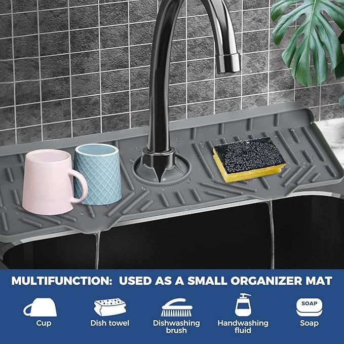 BFONS XL Silicone Faucet Handle Drip Catcher Tray, 18.1in x 5.7in x 0.79in