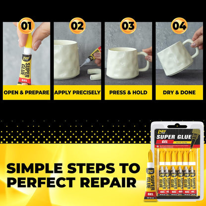 Super Glue Gel 12x3g CA Glue, Clear Cyanoacrylate Adhesive Single Use for Shoe Sole Repair Ceramic Plastic Model Metal Wood Aquarium Leather Pottery Glass, Food Safe Strong and Instant Bonding