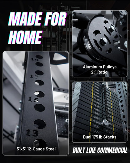 Mikolo Anubis-2.0 Ultimate Smith Machine, 2000LBS Power Cage with LAT Pulldown&Cable Crossover, Multi-Function Trainer with Aluminum Pulley System for Fitness Home Gym