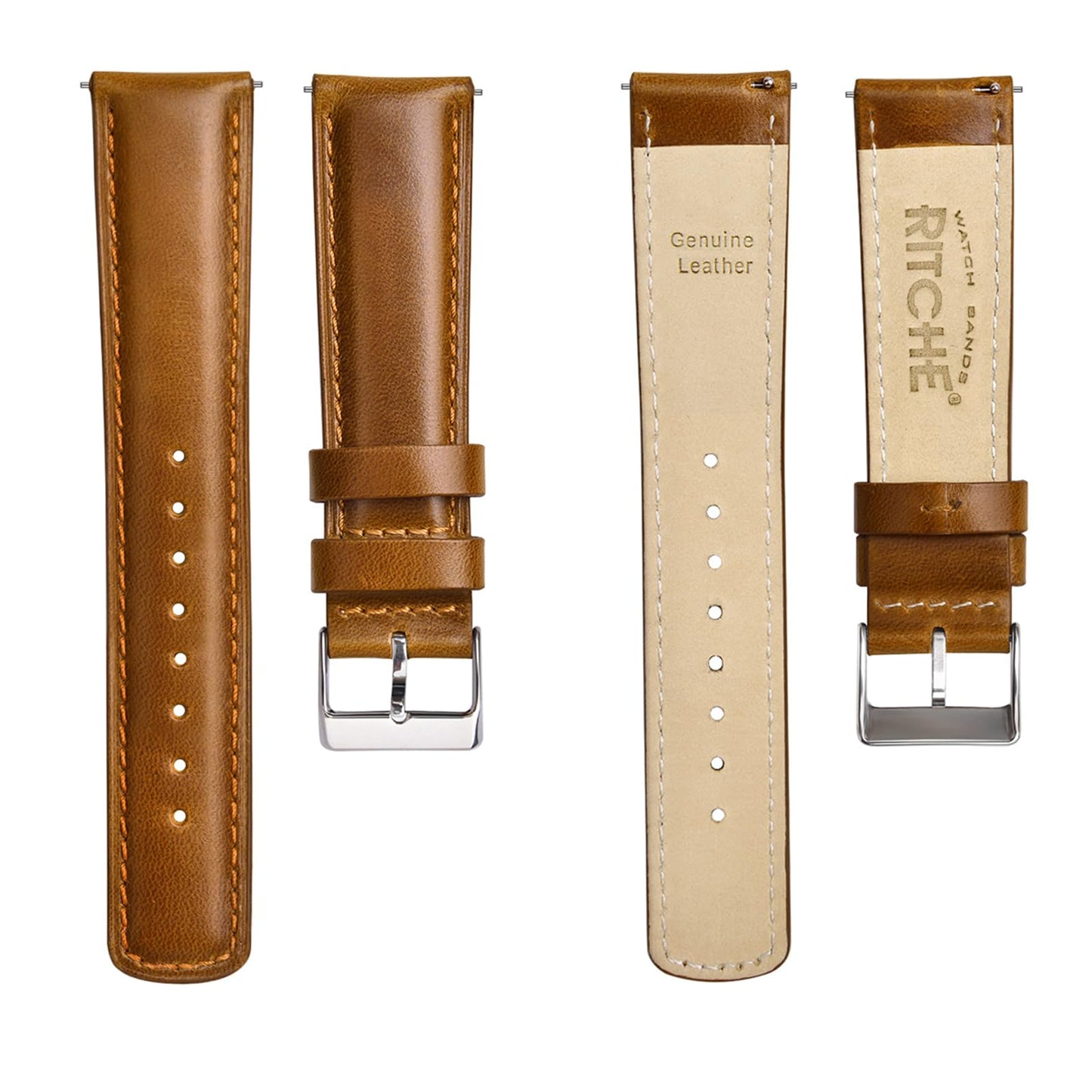 Ritche Christmas Gift Genuine Leather Watch Band 22mm Classic Vintage Quick Release Leather Watch Strap (Toffee Brown), White Elephant Gifts, Stocking Stuffers for Men