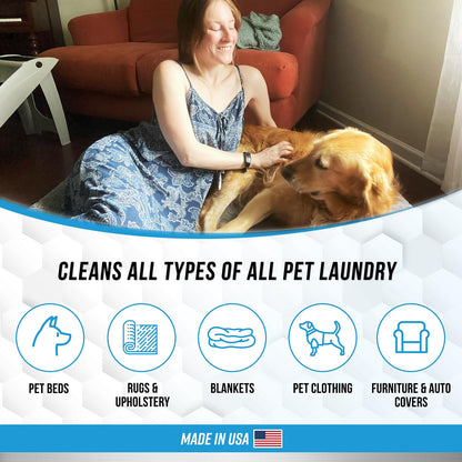 Pet Laundry Detergent Odor Remover - ACTIVE Enzyme Based Powder Detergent for Dogs Beds, Cat Pee, HE Washer Friendly Natural Enzymatic Deodorizer, Urine, Smell, Dog Drool, Stain Eliminator - 64 Loads