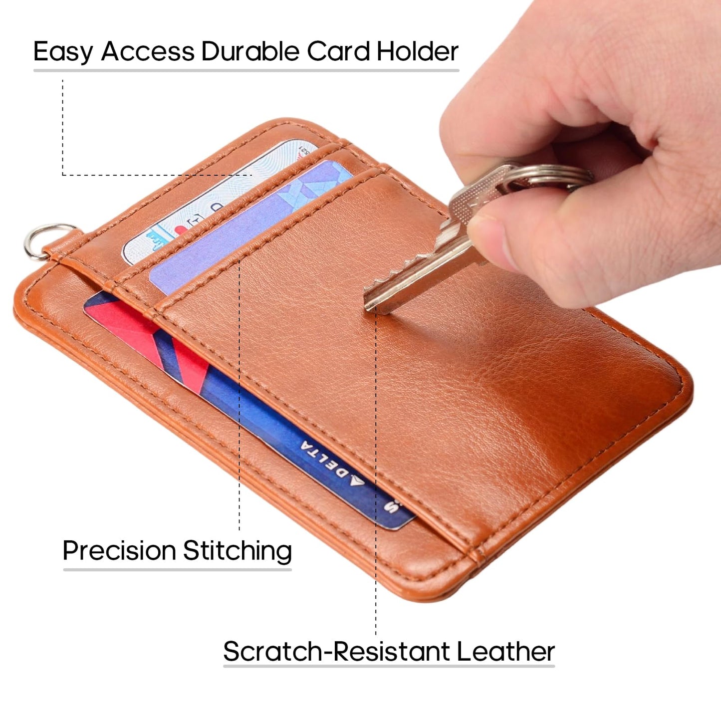 SNTAIHIDE Slim Minimalist Leather Card Holder Wallet with RFID Blocking, Brown, Front Pocket Wallet for Men and Women