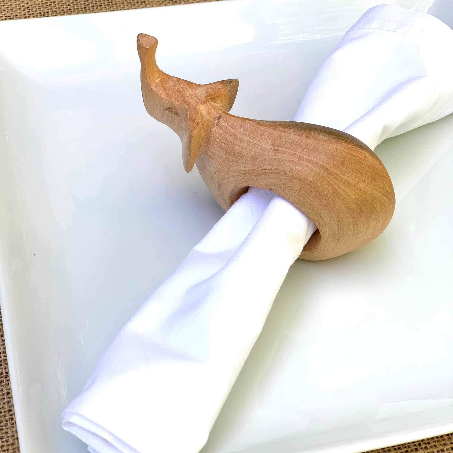 Global Crafts - Handcarved Mahogany Wooden Napkin Ring Holders, Elephant, Set of 6 - Rustic Decor