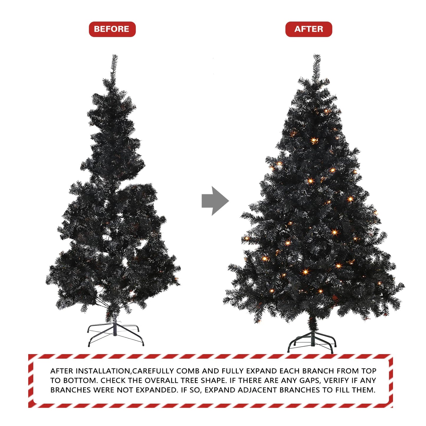 6Ft Artificial Christmas Tree with Metal Stand for Holiday Festival Parties Home Office Decor, 8 Modes 200 LED Warm White Lights Included