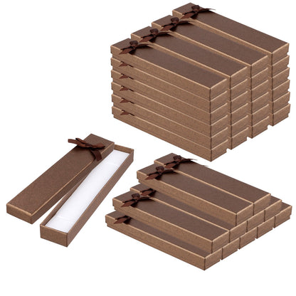 SINJEUN 36 PCS Empty Pen Gift Box, Brown Pen Boxes, Cardboard Pen Presentation Box with Bow Decor for Gift Birthday Souvenir Jewelry Display