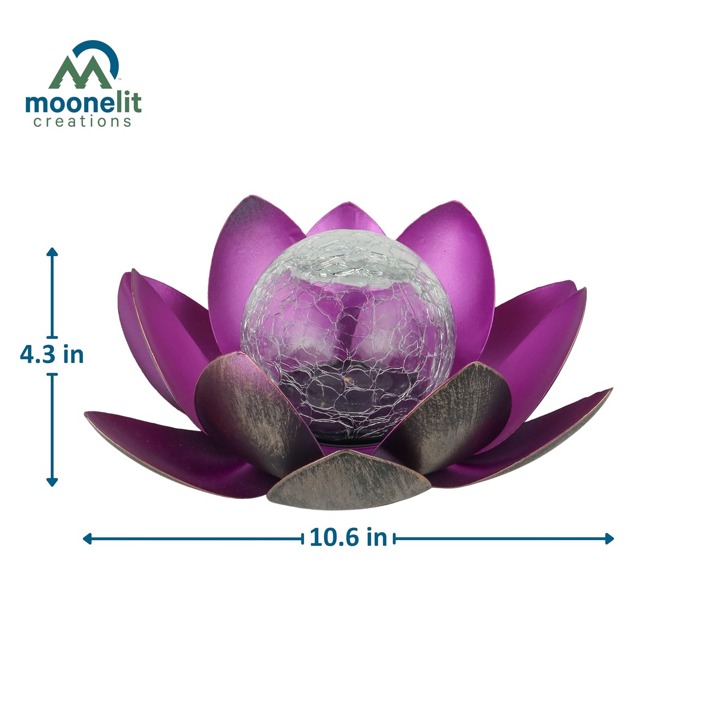 MooneLit Creations MCSLOTUS-V Violet Lotus Flower Solar LED Garden Light with Crackled Glass Globe – Waterproof Metal Outdoor Décor