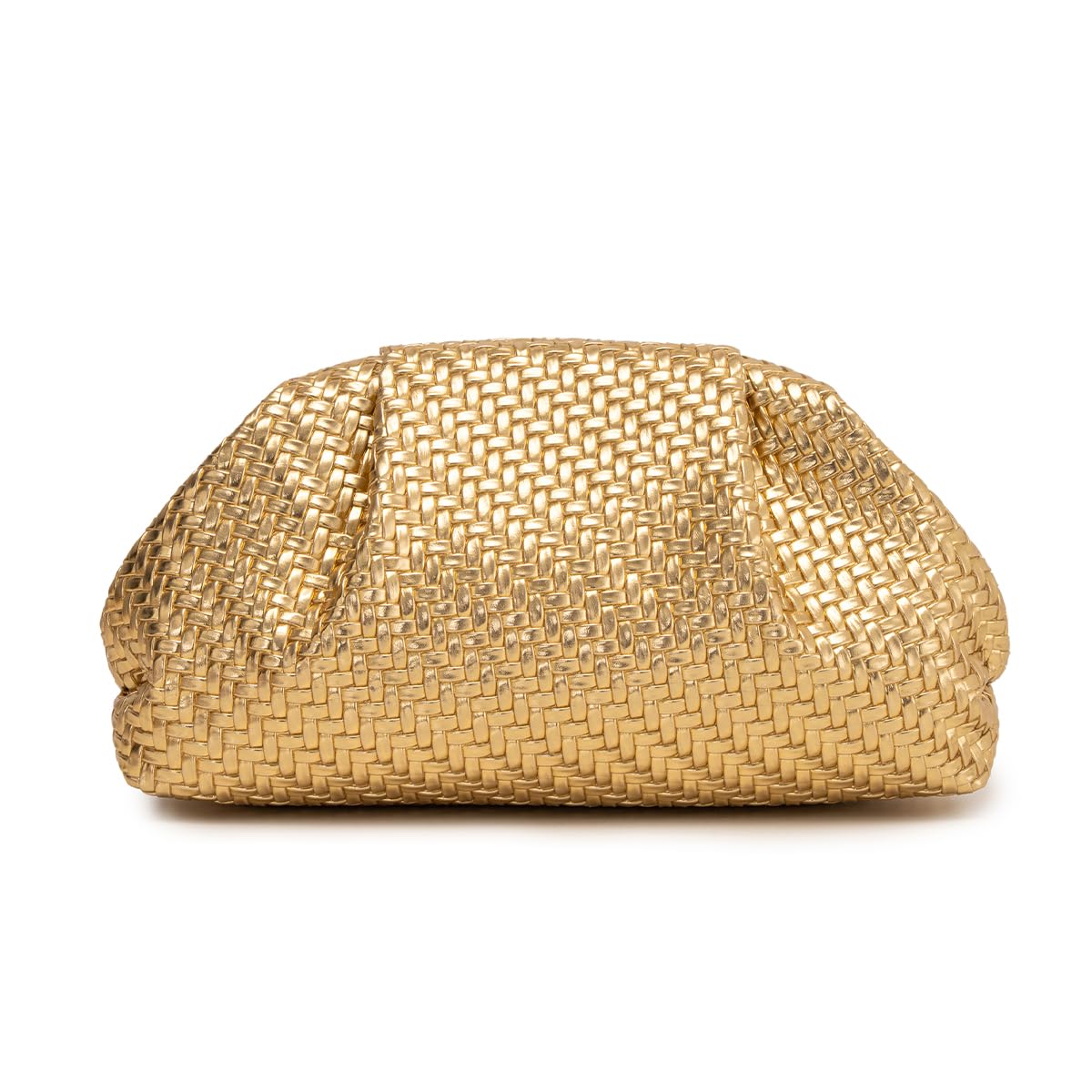 PHILOMENA Women's Woven Evening Bag Vegan Leather Clutch Purse Dumpling Ruched Bag Party Wedding Elegant Handbags (Gold Woven)
