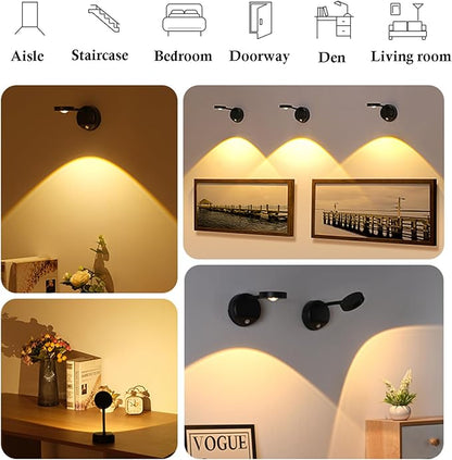 Wireless Picture Light - Battery Operated Art Display Light with Motion Sensor and Rotatable Tube, Stepless Dimming for Picture Frame (Black)