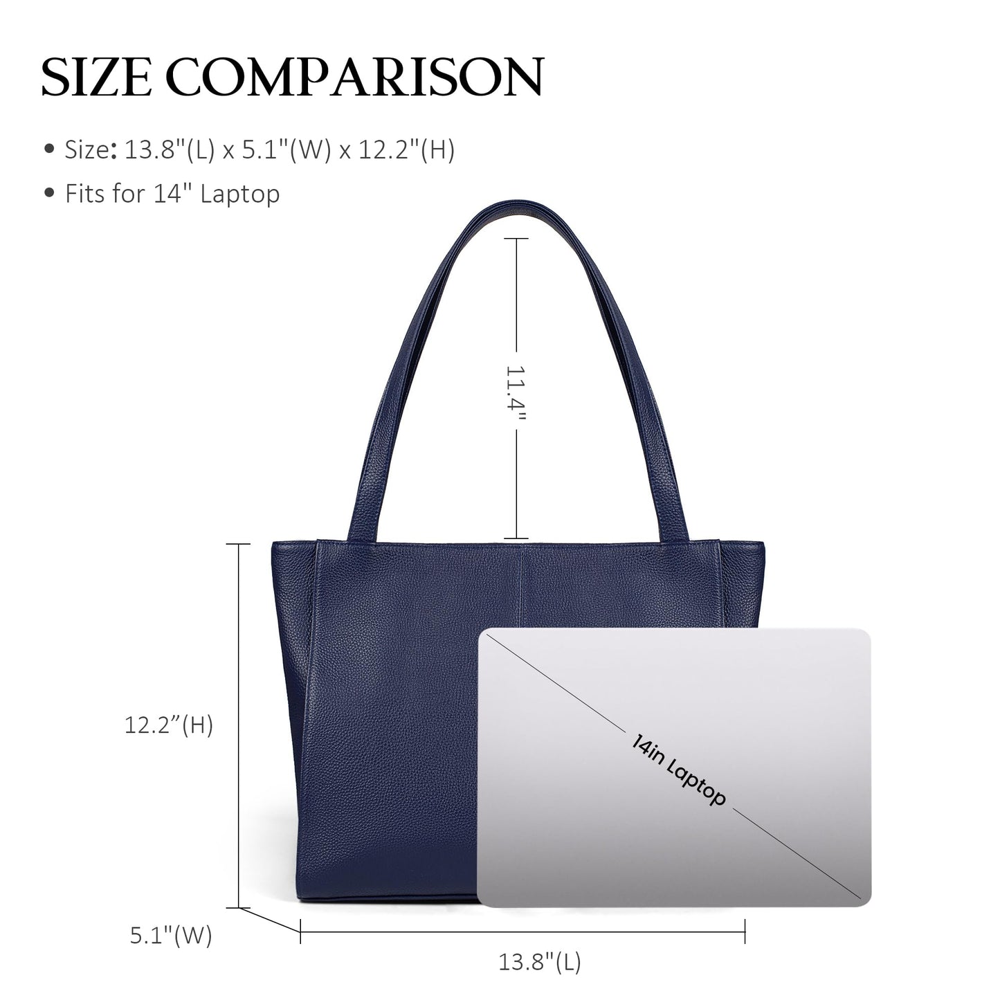 befen Soft Real Leather Tote Bag for Women, Ladies Leather Shoulder Bags Purse Satchel Handbag with Top Handles for Work Navy Blue