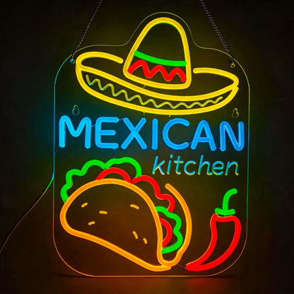 Mexican Taco Neon Sign - LED Restaurant Decor for Mexican Kitchen, Taco Party Decorations, 16.5x12" USB Wall Light - Mexican Food Gifts for Restaurants & Homes