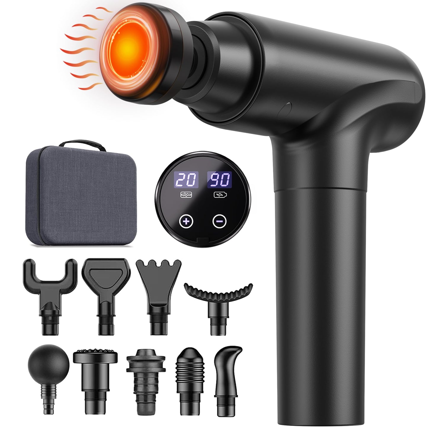 cotsoco Massage Gun with Heat Head, Muscle Massage Gun Deep Tissue Back Massager for Pain Relief, 20 Speeds Handheld Electric Massager Tool with Silent Brushless Motor, Gym Office Home Travel Use