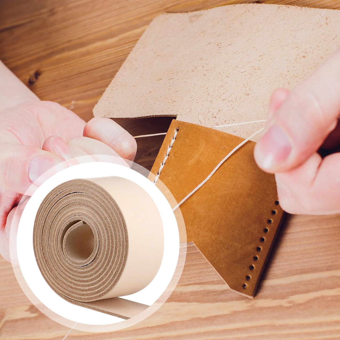 Hahafelt 2 Rolls 144 Inch Vegetable Tanned Leather Belt Blank Natural Leather Strips for DIY Tooling, Carving, Dyeing, Embossing, Crafting and Stamping, Extra Long Strip, 1.5" x 72"