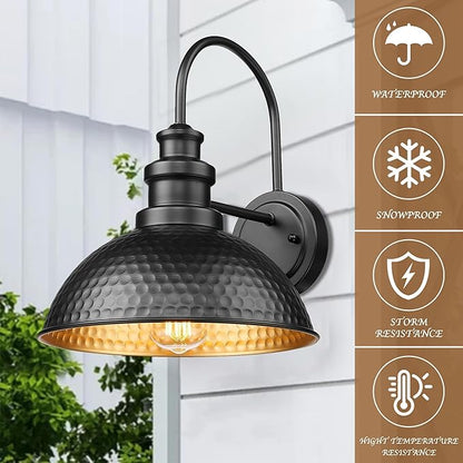 Casia Outdoor Farmhouse Barn Lights, Anti-Rust Outdoor Wall Sconce, Exterior Wall Lights, Front Door Mounted Lighting Fixture,Vintage Gooseneck Lighting for Porch,Garage,Patio (Black, 2 Pack)