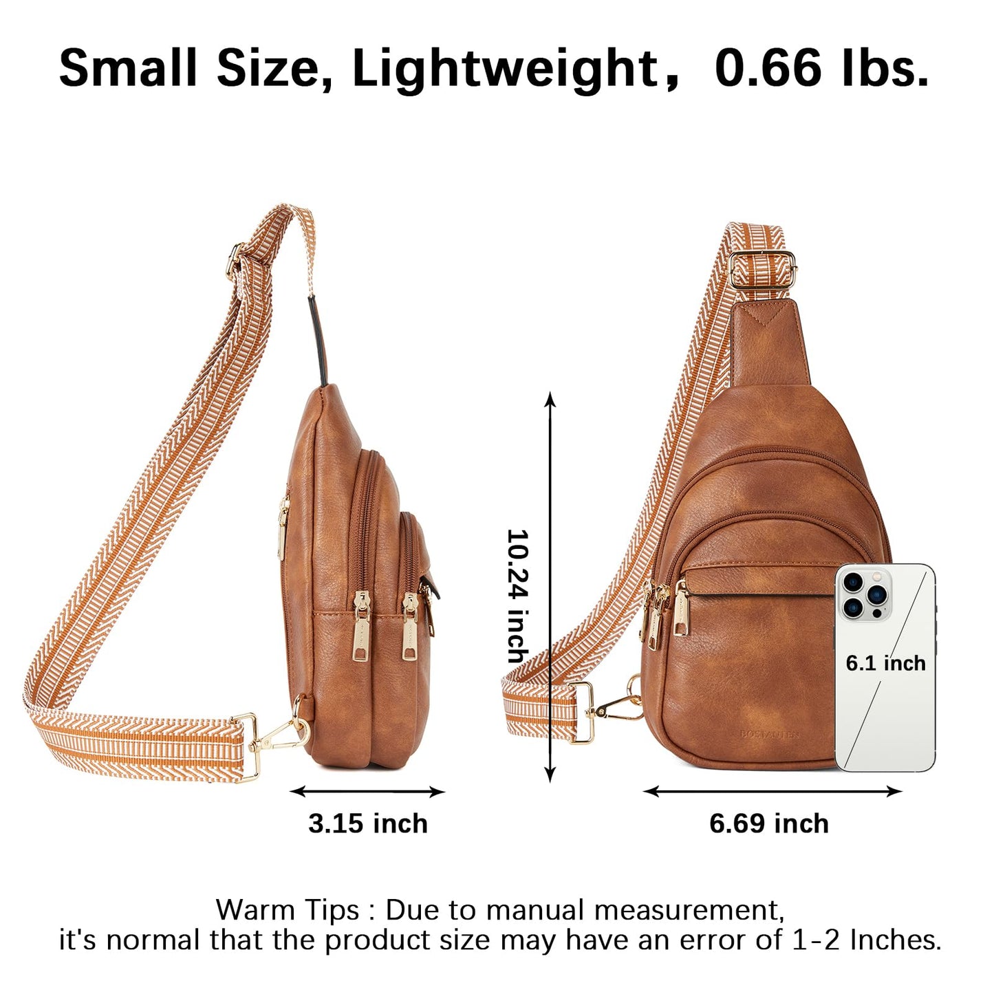 BOSTANTEN Small Sling Bag for Women - Leather Crossbody Fanny Pack for Travel, Brown