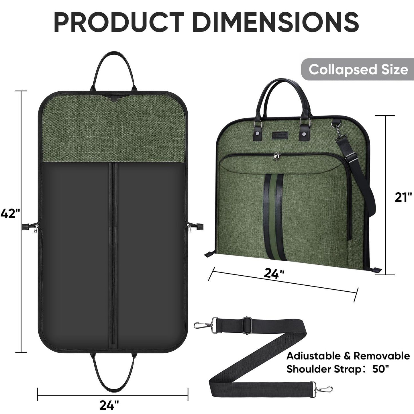 BALEINE Travel Garment Bag, Travel Suit Bag for Men, Water Resistant Carry on Garment Bag for Hanging Clothes, Garment Duffel Bag for Travel Business (Green)