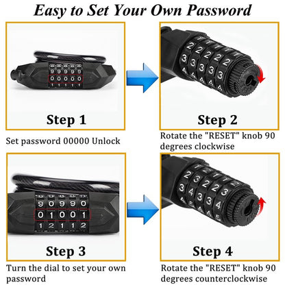 Bike Lock Combination Bike Cable Lock - 5 Digit, Bike Locks Heavy Duty Anti Theft, 3.9ft Coiled Security Resettable Bicycle Lock, Bike Accessories for Electric Bike, Motorcycle, Electric Scooter Lock