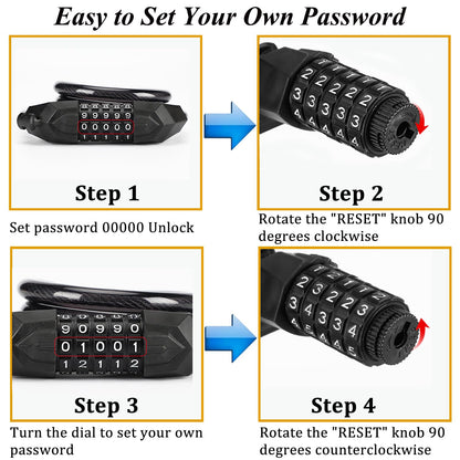 Bike Lock Combination Bike Cable Lock - 5 Digit, Bike Locks Heavy Duty Anti Theft, 3.9ft Coiled Security Resettable Bicycle Lock, Bike Accessories for Electric Bike, Motorcycle, Electric Scooter Lock