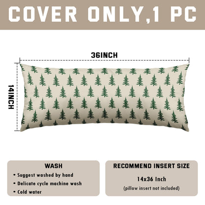 Christmas Pillow Cover 14x36 Inch Green Cream Tree Xmas Holiday Print Decorative Long Throw Pillowcases Outdoor Winter Seasonal Rustic Farmhouse Lumbar Rectangle Cushion Case Decor for Couch Sofa Bed