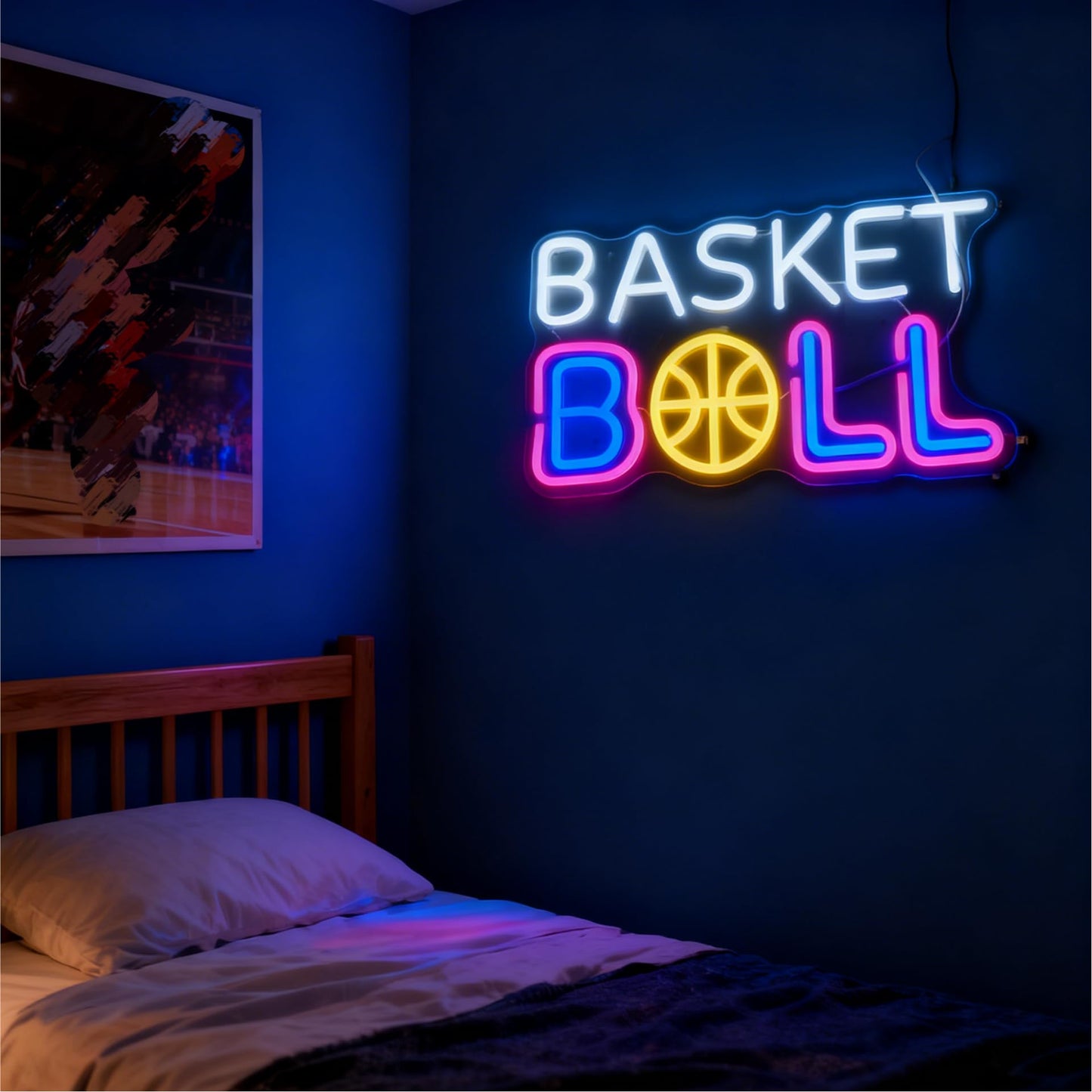 Basketball Neon Sign - USB Powered Dimmable Decorative Neon Light for Bedroom Game Room Man Cave Gym Wall Table Decor Sports Theme Party Decorations 15.7 x 9.4 In