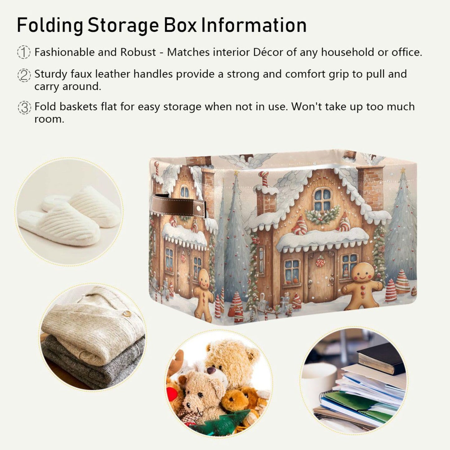 senya Christmas Storage Basket, Christmas Snow Gingerbread Man Foldable Fabric Collapsible Storage Bins Organizer Bag for Storage Clothes