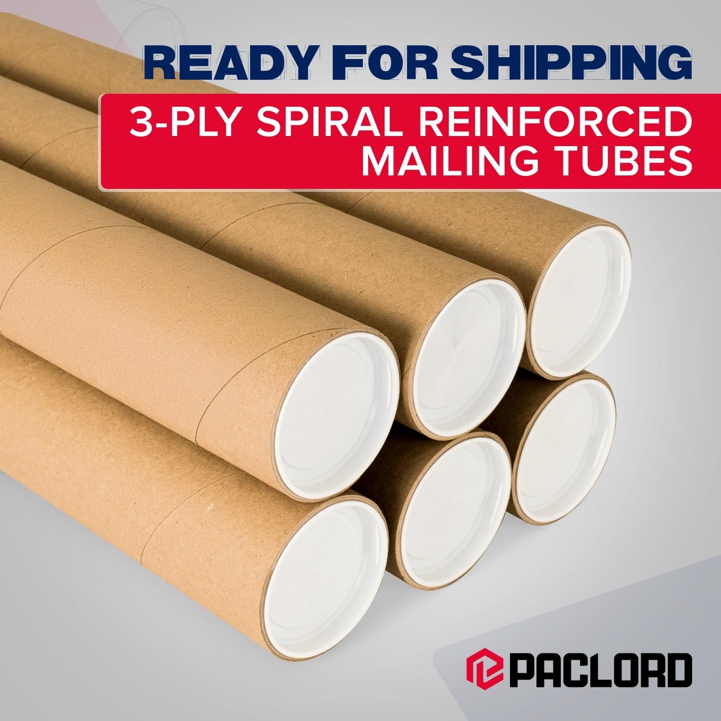 Paclord 3" x 36" Heavy-Duty Reinforced Cardboard Mailing Tube, Pack of 6 Tubes with 12 Caps – Secure USPS Approved – Great for Shipping and Storing of Prints, Artwork, Posters or Documents