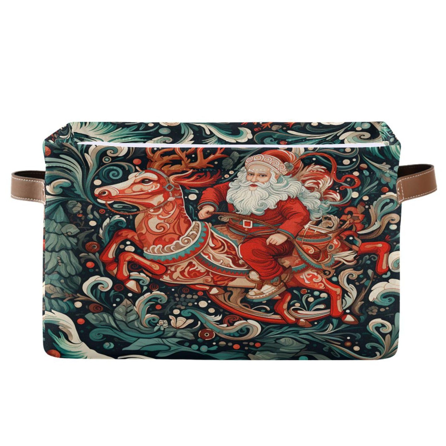 Christmas Storage Basket, Christmas Santa Elk Wave Foldable Fabric Collapsible Storage Bins Organizer Bag for Storage Clothes