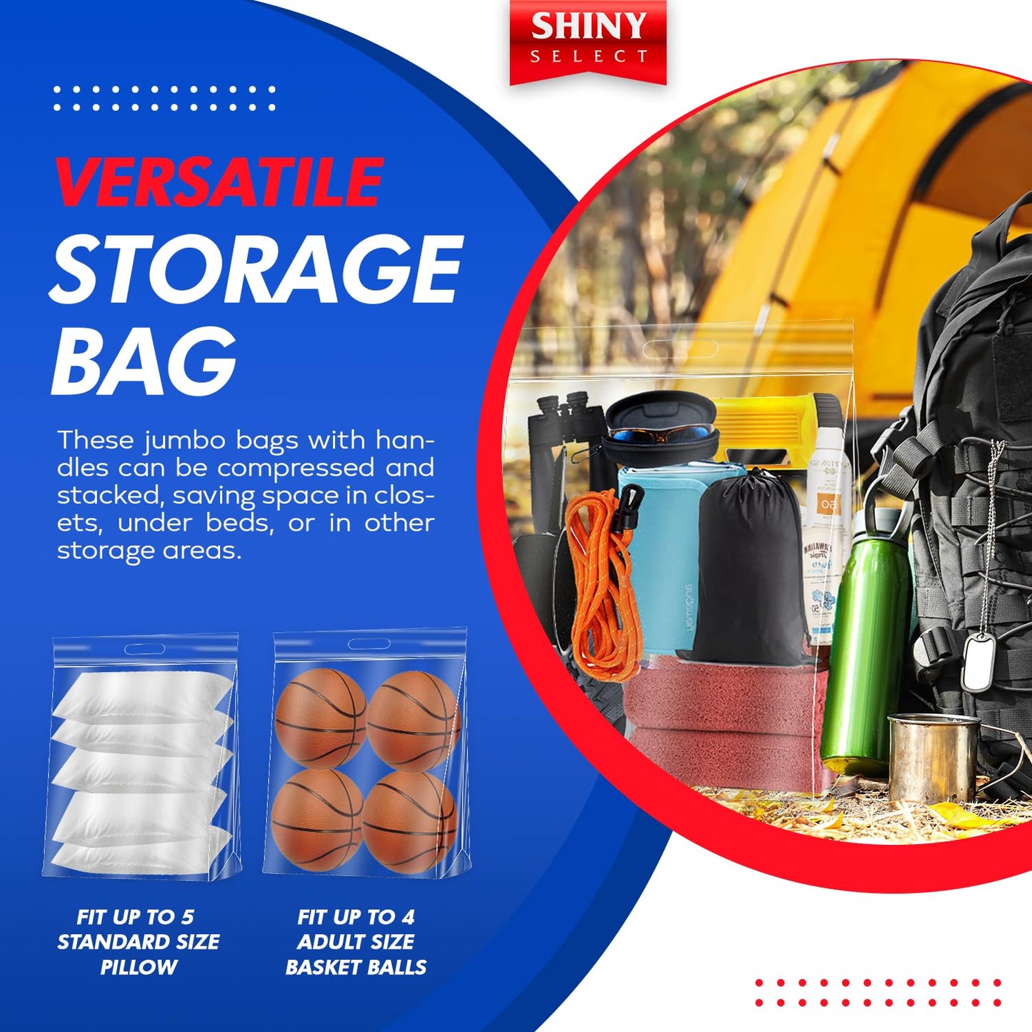 10 Gallon Jumbo Storage Bag With Handle & Resealable Zipper Top Huge Size 24" x 24",12 Clear Big Plastic Bags Extra Large XL, 4 Mil Thick Heavy Duty for Linen, Baby, Sports