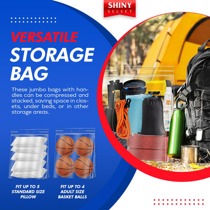 10 Gallon Jumbo Storage Bag With Handle & Resealable Zipper Top Huge Size 24" x 24",12 Clear Big Plastic Bags Extra Large XL, 4 Mil Thick Heavy Duty for Linen, Baby, Sports